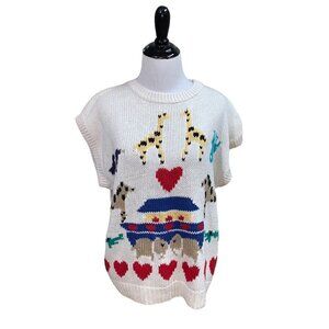 JoS. A. Bank Vintage 1980's Women's Knit Sweater Vest Large Noah's Ark Hand Knit